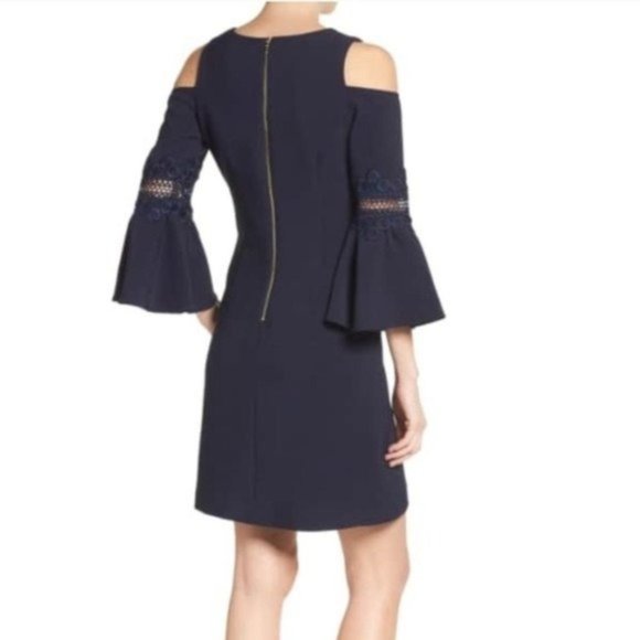 Eliza J Dress w/ Bell Sleeves & Cold Shoulder Navy Blue - Picture 5 of 7